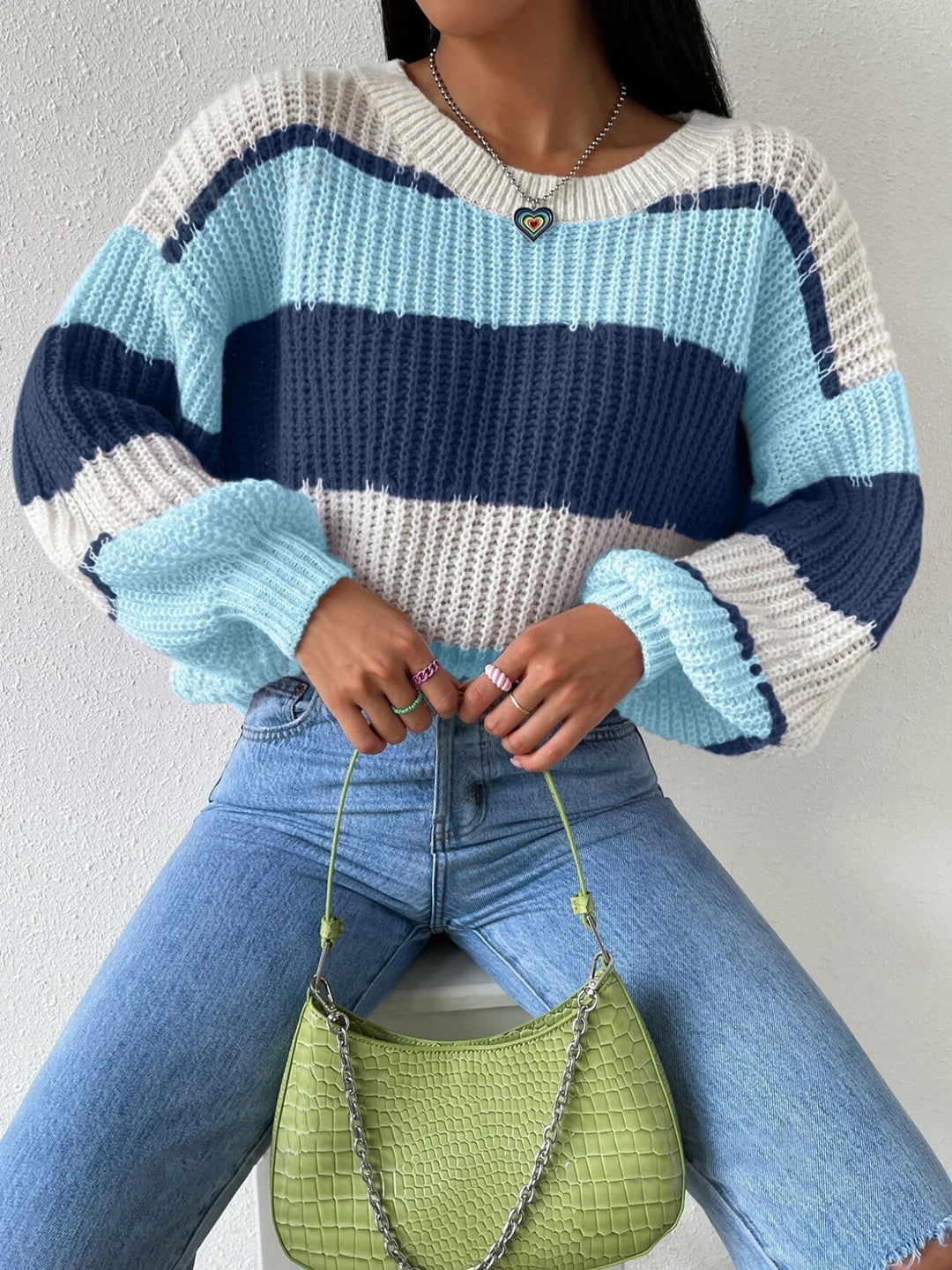 Stilla | Pullover Pullover Grovstrik Overdimensioneret Fit Langærmet Fritid Crew Neck