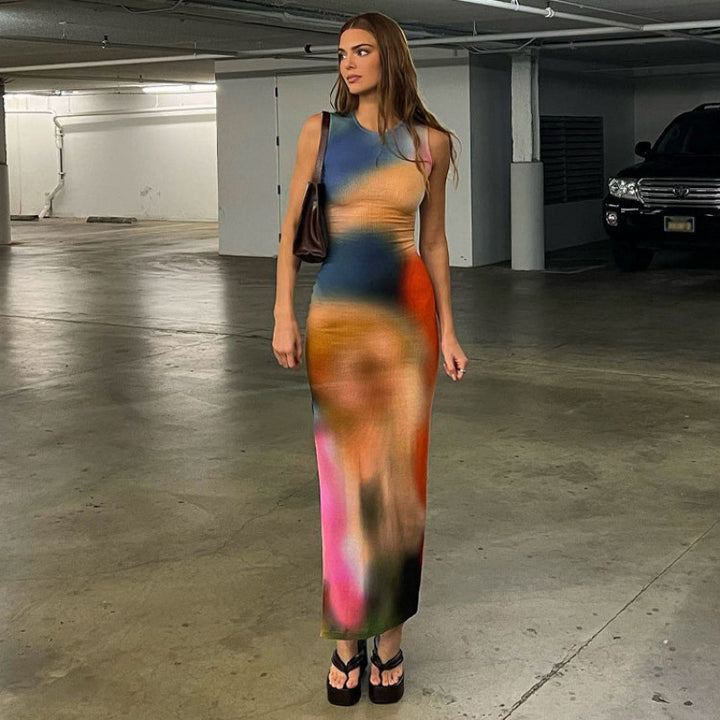 Dame Maxi Bodycon Kjole med Farvegradient-Design Stilla
