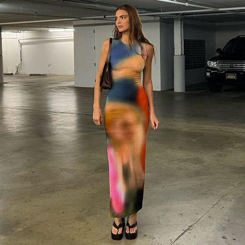 Dame Maxi Bodycon Kjole med Farvegradient-Design Stilla