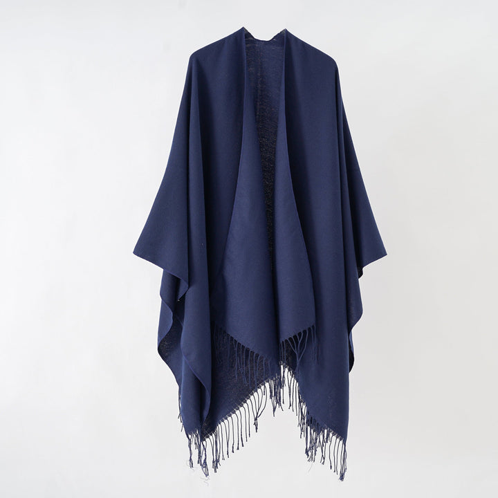 Dame Modisk Frynse-Poncho Af Blødt Materiale med Luksuriøs Fald Skovae