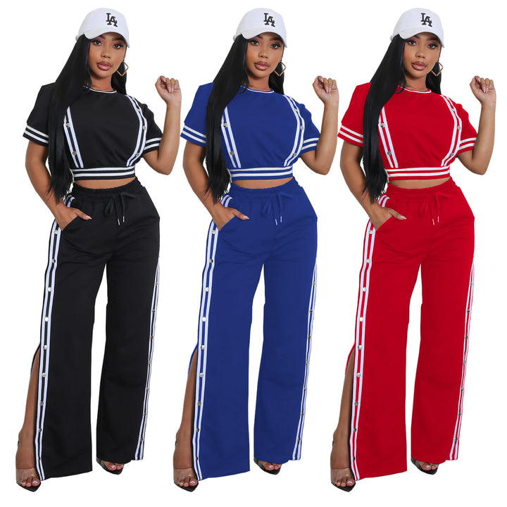 Dame Sporty Sæt med cropped T-shirt og split-bukser Stilla