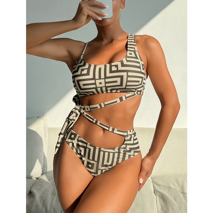 Dame Geometrisk Tryk Højtaljet Bikini Sæt Stilla