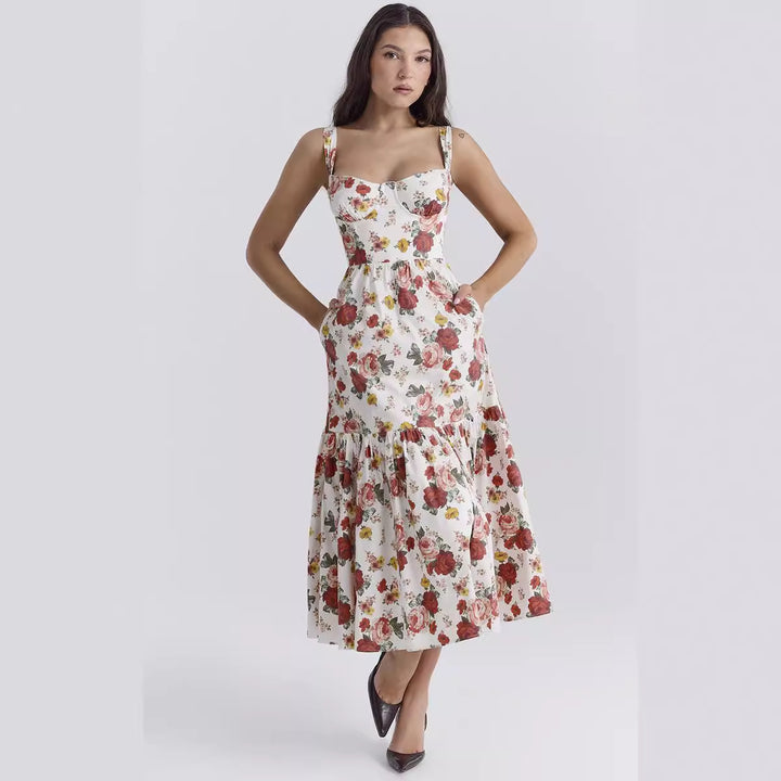 Damer Floral Maxikjole med skulderfri design og voluminøs nederdel Stilla