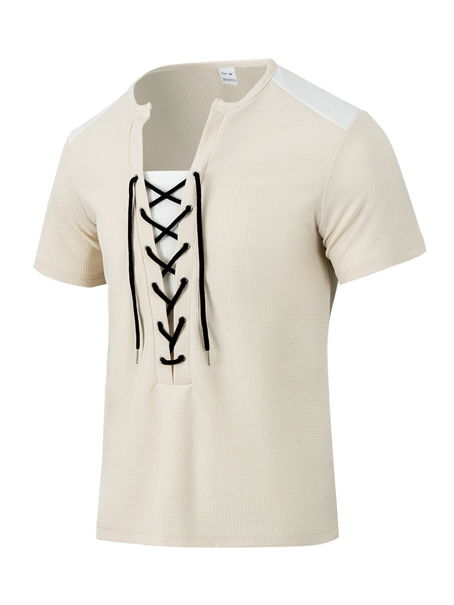Herrer kortærmet Henley-shirt med moderne snøredesign Stilla