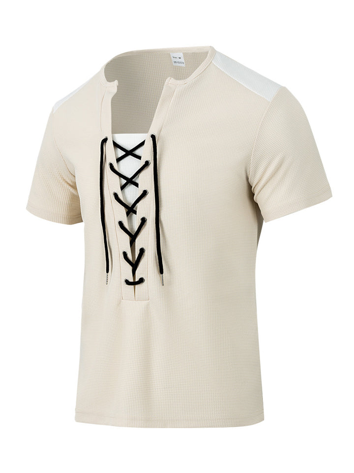 Herrer kortærmet Henley-shirt med moderne snøredesign Stilla