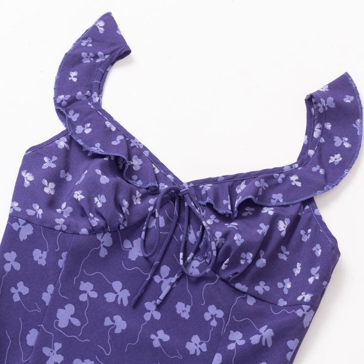 Dame legende sommerkjole med ruffles detaljer og blomster mønster Stilla