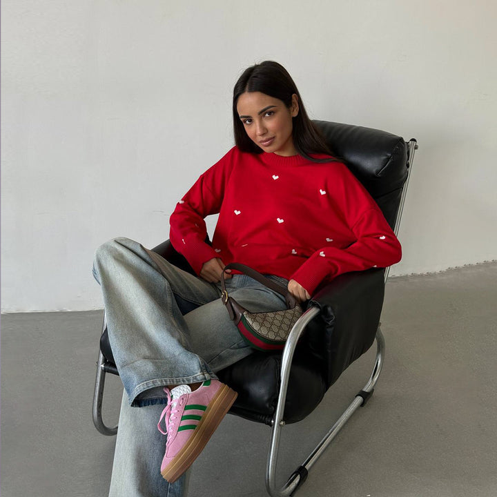 Kvindernes hyggelige oversized sweater med hjerte mønster Stilla