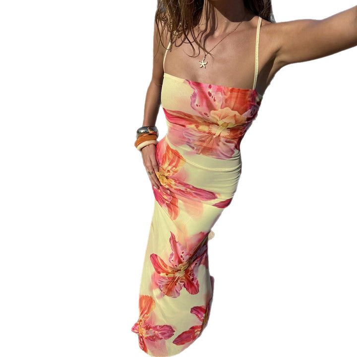 Dame Maxi kjole med blomstret design og spaghetti-stropper Skovae