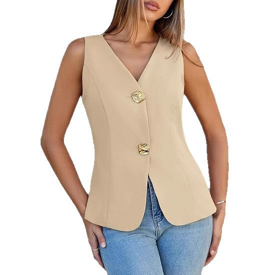 Damer Elegant vest med V-hals og gyldne knapper Stilla
