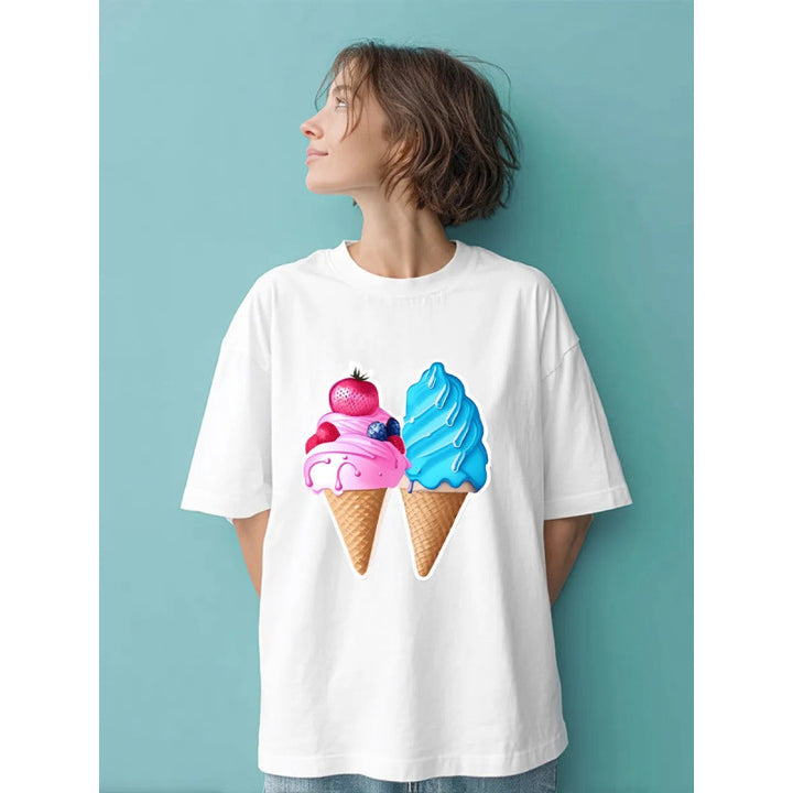Dame T-shirt med kreativ isvaffel-design Stilla