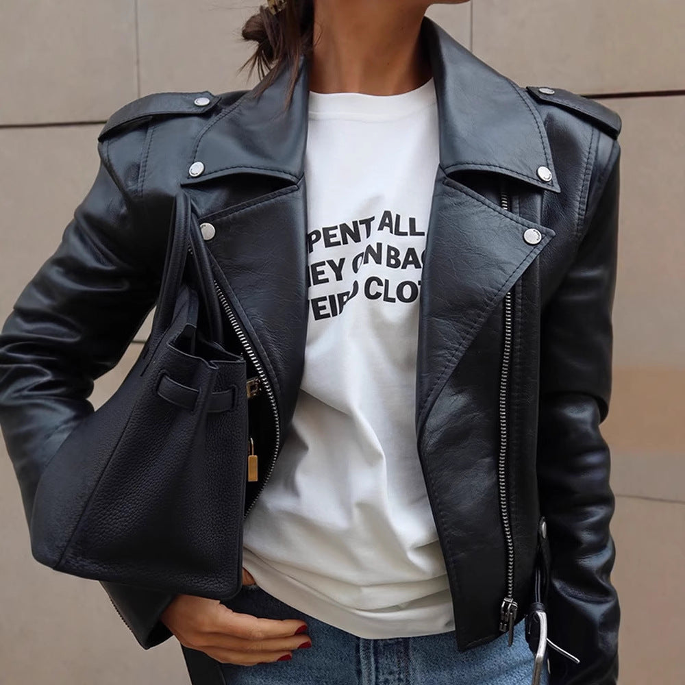 Dame kunstlæderjakke i biker-stil med optimeret pasform Stilla