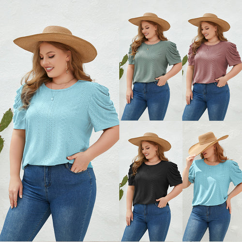 Damer Elegant Bluse shirt med Puffærmer og Strukturmønster Skovae