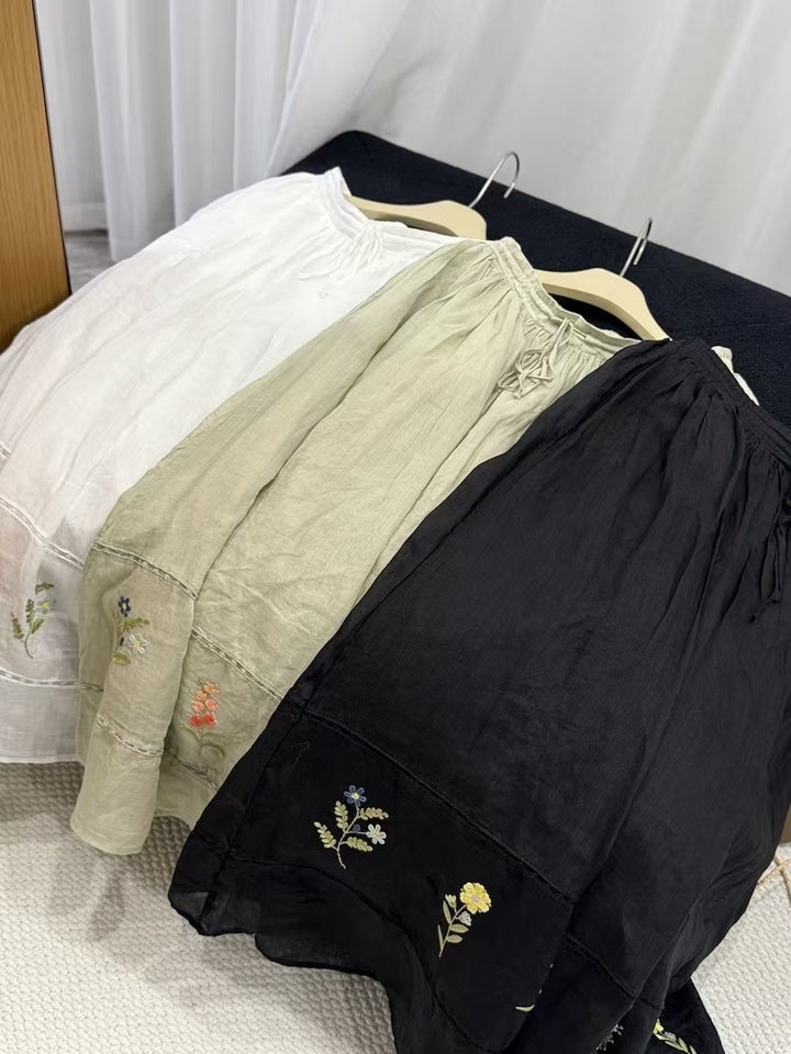 Femme Elegante Bestickede Maxi-Nederdel Stilla