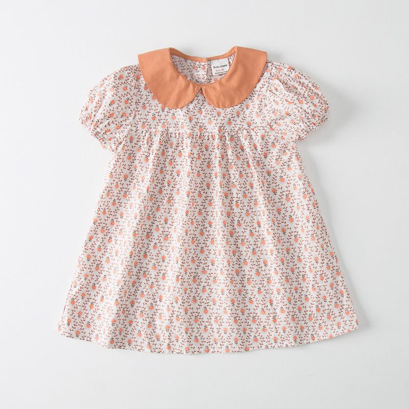 Pige Floral Print A-linje Kjole med Kontrastkrave Stilla