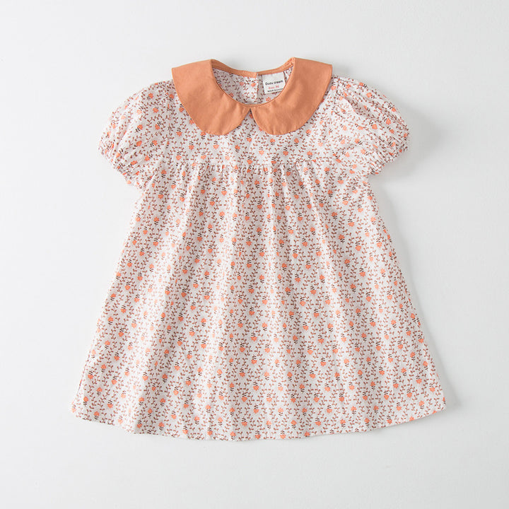 Pige Floral Print A-linje Kjole med Kontrastkrave Stilla