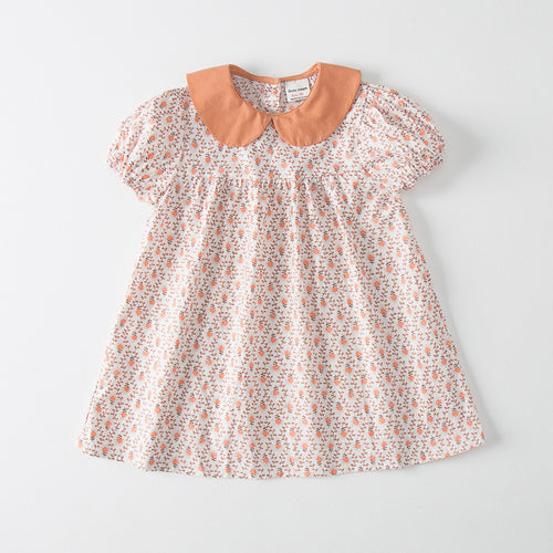 Pige Floral Print A-linje Kjole med Kontrastkrave Stilla