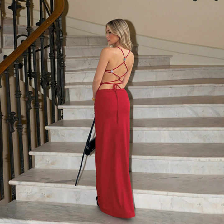 Damen elegantes Maxikleid mit raffinierten Rüschendetails und verstellbaren Trägern Skovae