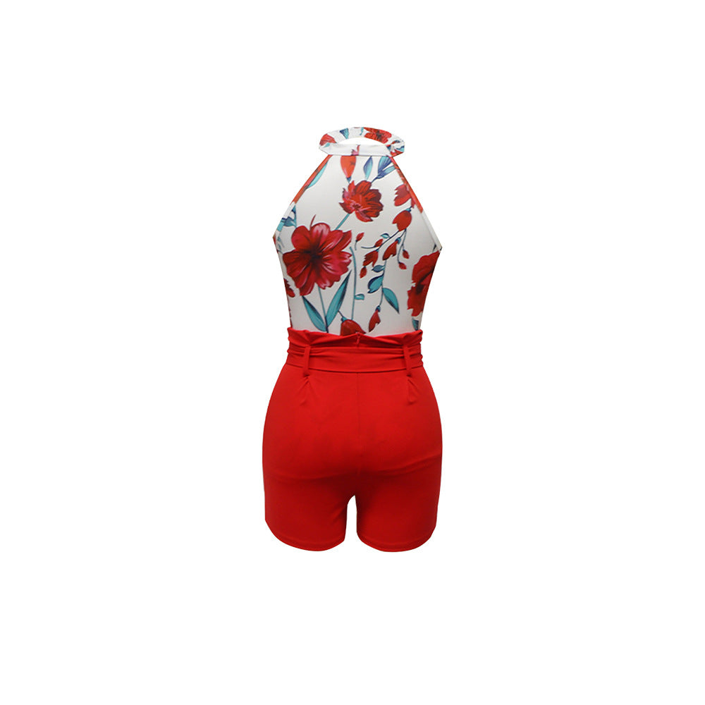Dame bluse og højtsiddende shorts med floralt design Stilla
