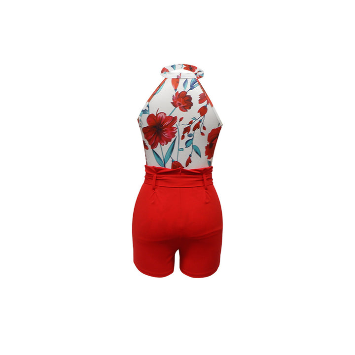 Dame bluse og højtsiddende shorts med floralt design Stilla