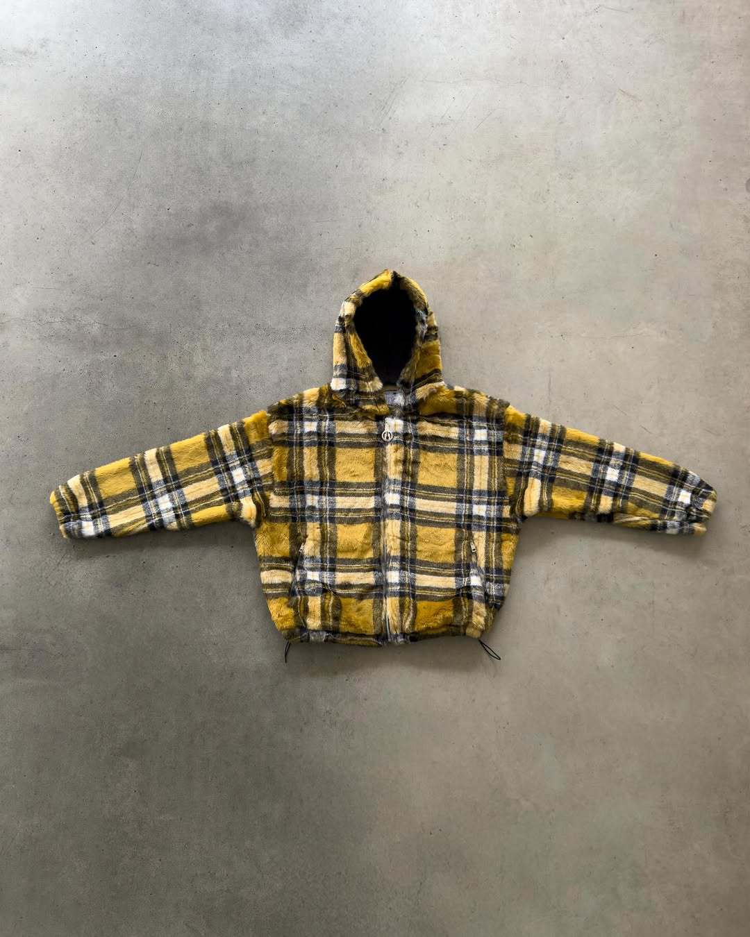 Unisex nan forede plaid-fleece-bomberjakke med hætte snøre og lynlås-lommer Skovae