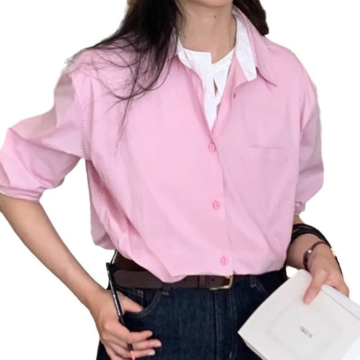 Dame oversized skjorte bluse i afslappet stil med praktiske lommer Stilla