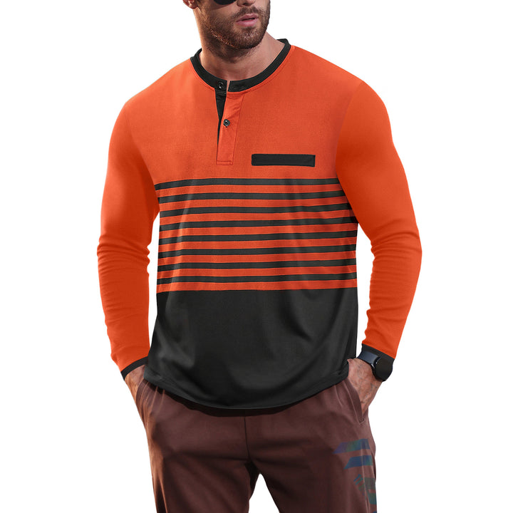 Herrer nan moderne Langærmet Polo med Henley-blende stribet brøstparti og ståkrave Skovae