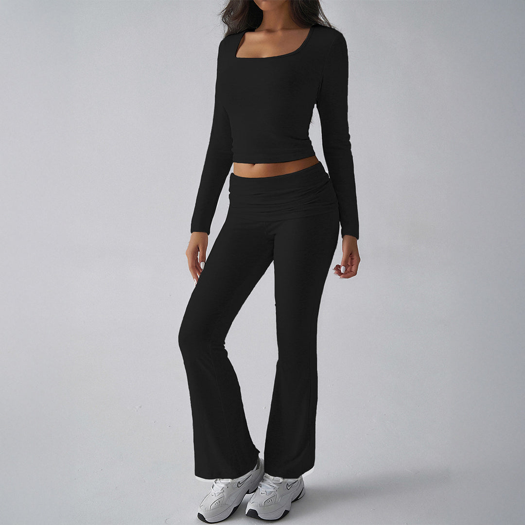 Dame sporty lounge sæt med figursyet top og bred bukse stil Stilla