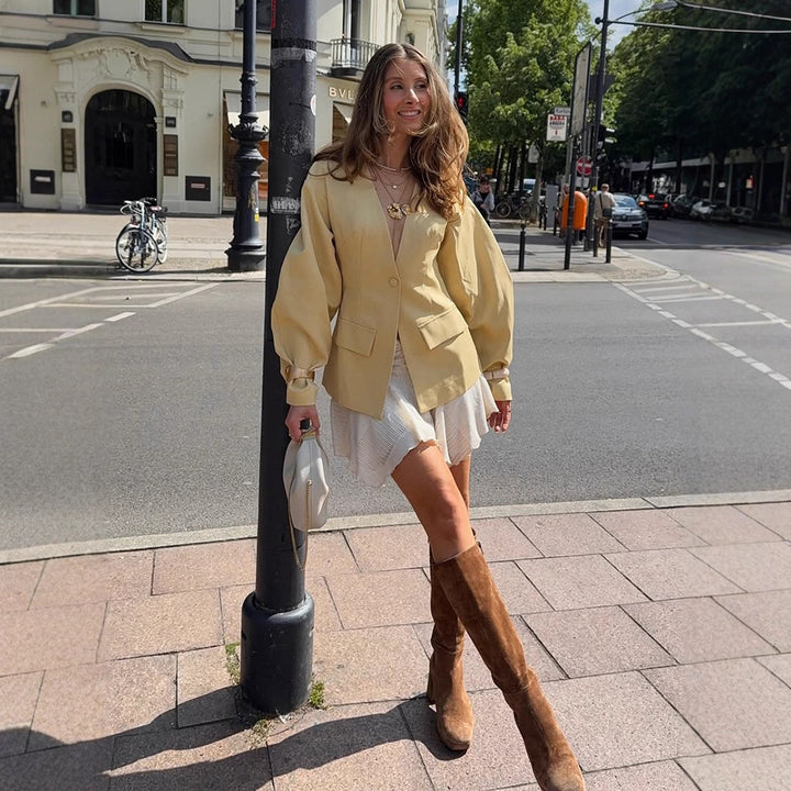 Dame elegant oversized blazer med puffærmer Stilla