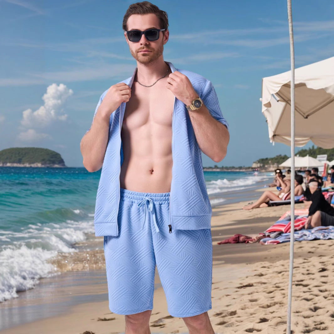 Herre kortærmet strandskjorte og shorts sæt med let komfort og stilfuldt design Stilla