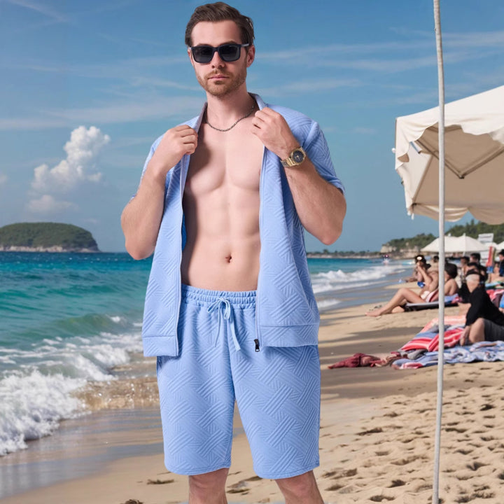 Herre kortærmet strandskjorte og shorts sæt med let komfort og stilfuldt design Stilla