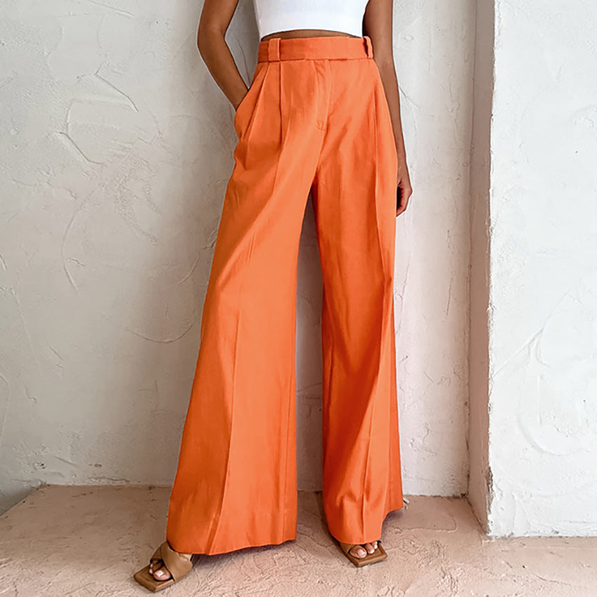 Dame bred High-Waist-bukser med elegant folderstruktur og flot fald Stilla