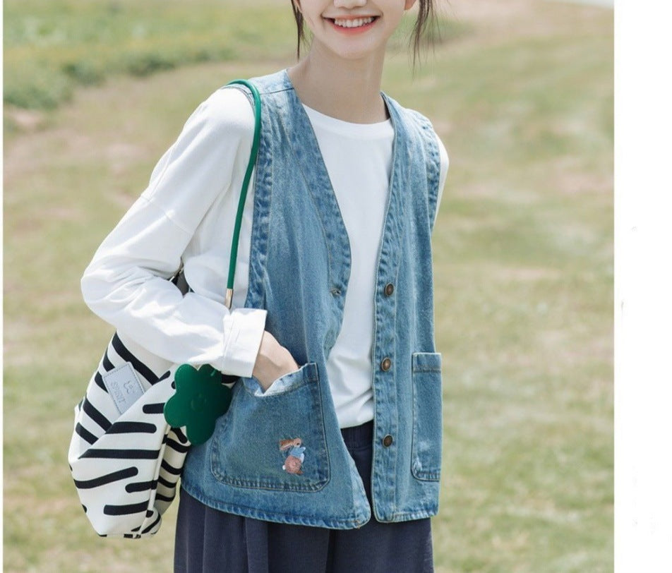 Kvinderne fashionable denim vest med lommer og knapdetaljer Stilla