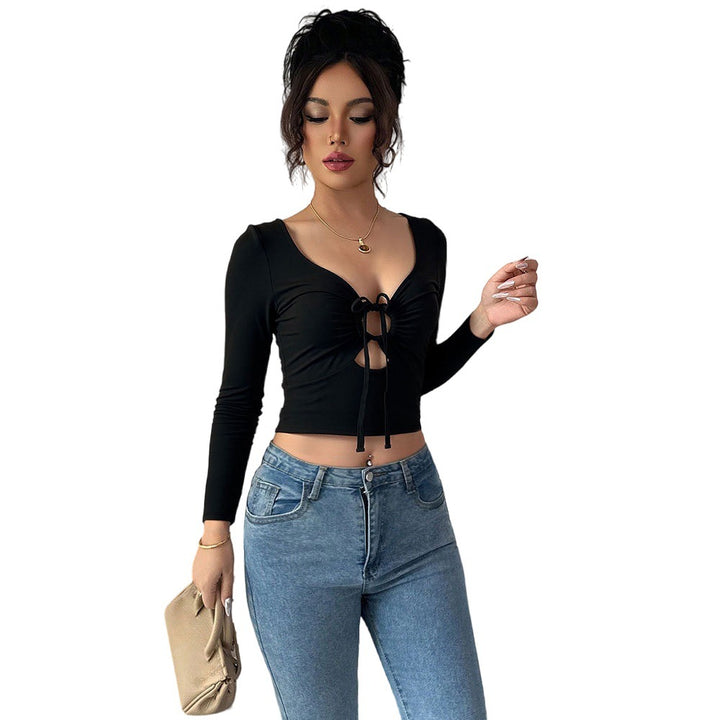 Kvinders crop top med dekorativ knude og lange ærmer Stilla