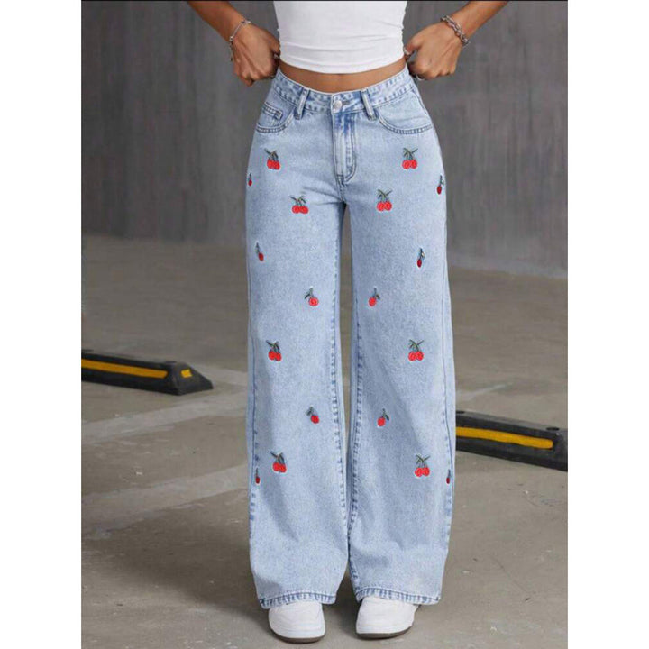 Damer Løst skåret jeans i frugtagtig broderidesign Skovae
