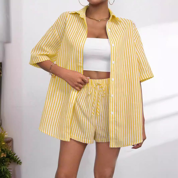 Dame Løs Kortærmet Pyjama-Sæt med Stribet Design Stilla