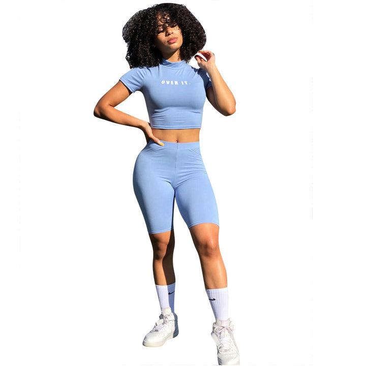 Dame Sporty Biker-Sæt med højtstående Crop-Top Stilla