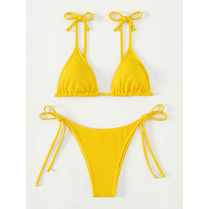 Dame triangel-bikini-sæt med snøreudskæring og høj benudskæring Skovae