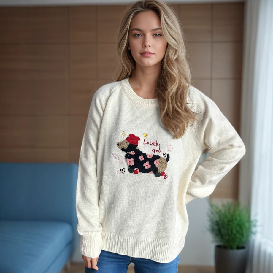 Kvindernes legesyge sweatshirt med unikt dyremotiv og blomsterbroderi Stilla