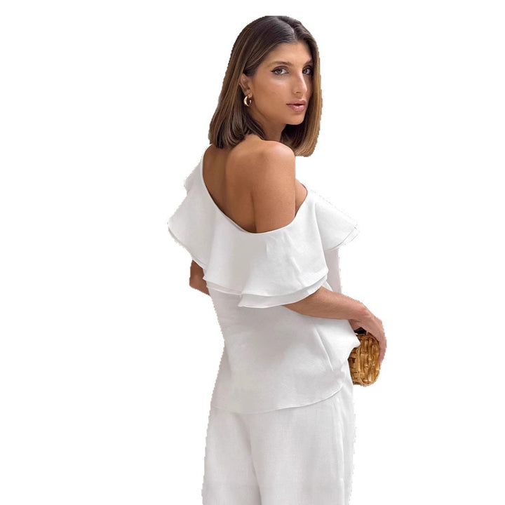 Damer Elegant One-Shoulder-Outfit med Ruffle-detaljer Stilla