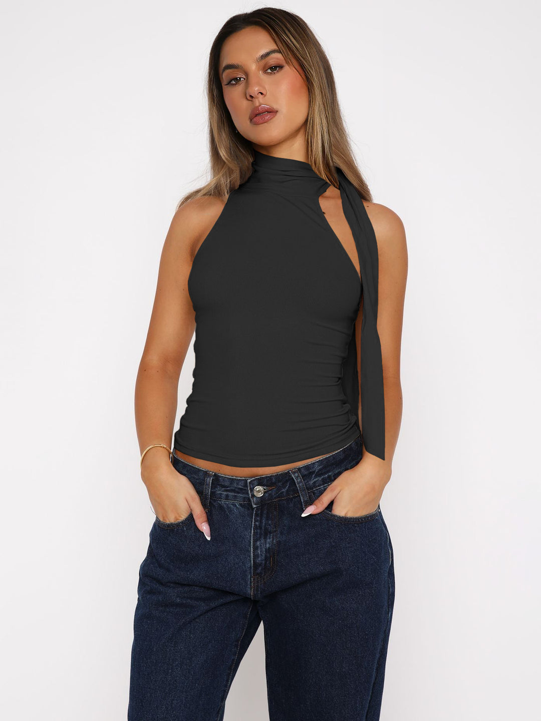 Dame Top med asymmetrisk snit Stilla