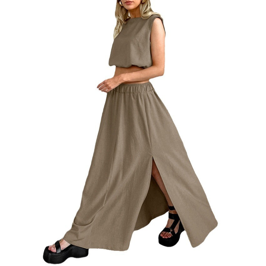 Dame sæt bestående af crop top og maxiskørt med sidelæg Stilla