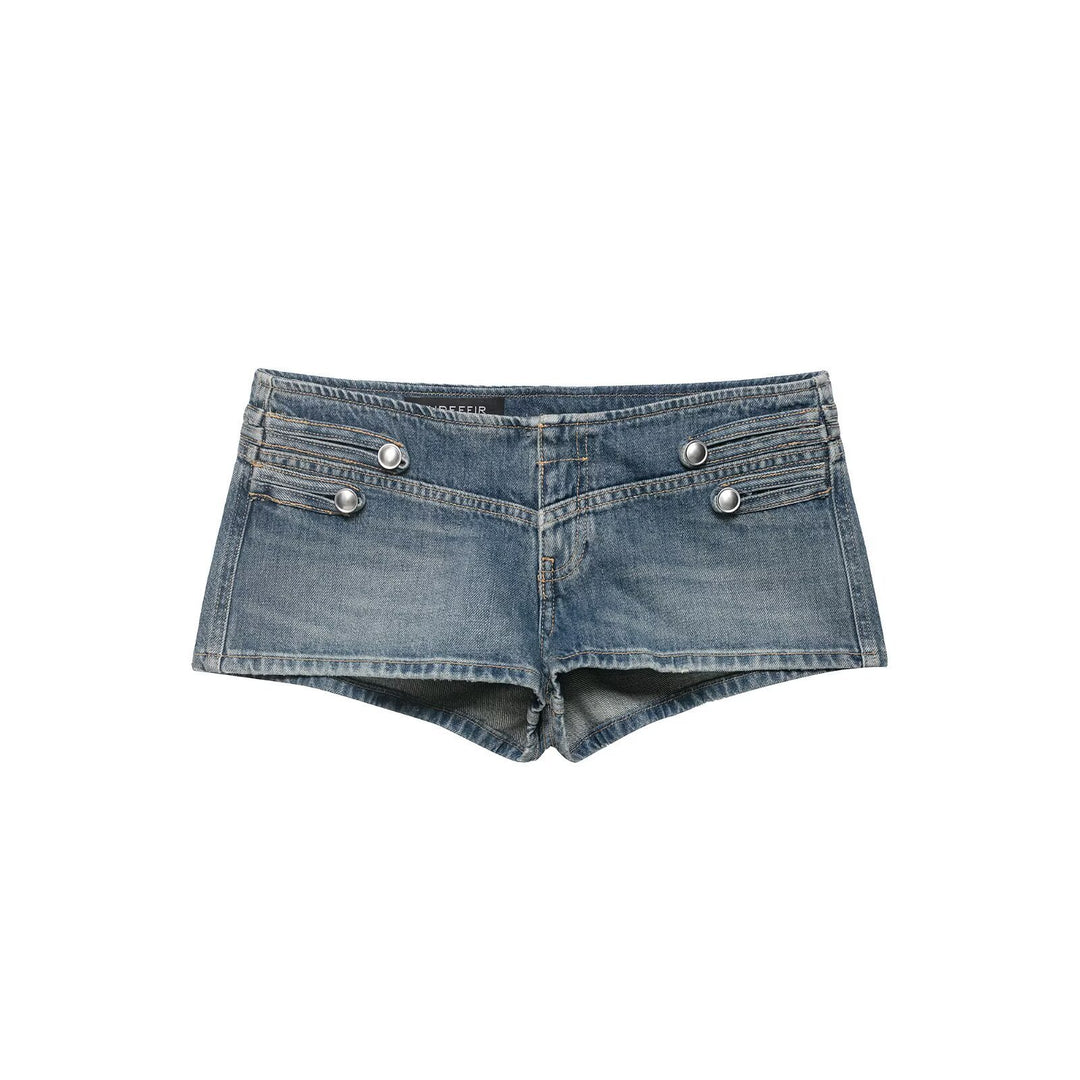 Dame Denim-Shorts med dekorative knapper Skovae