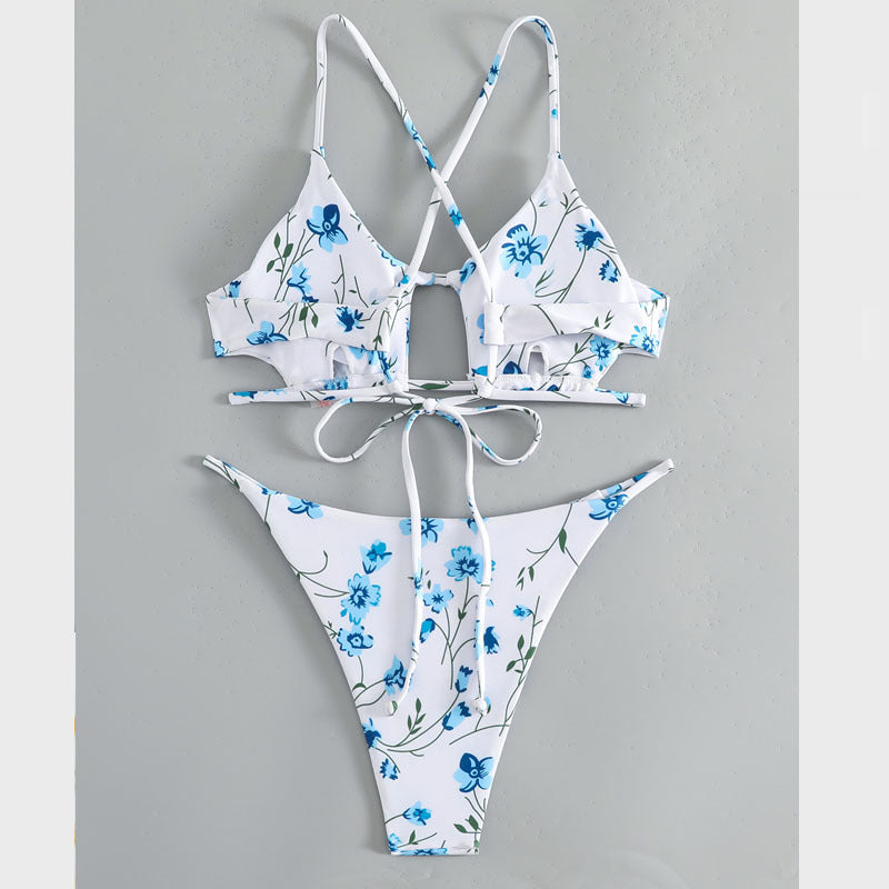 Dame bikinisæt med justerbare stropper og blomsterprint Skovae