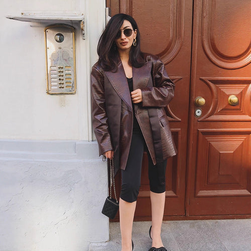 Dame moderner kunstlæder-blazer med krokodille-look Stilla