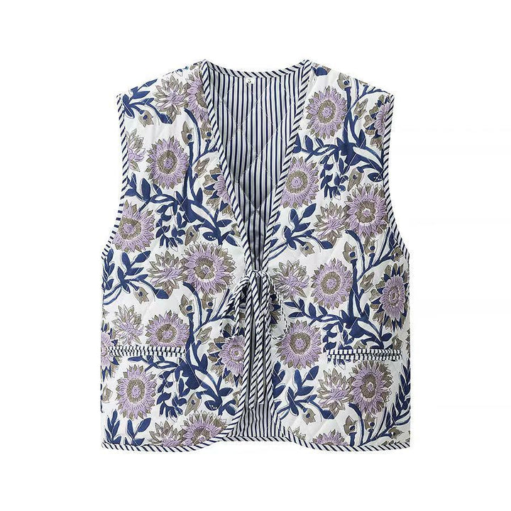 Dame blomster mønster vest med talje knude Stilla