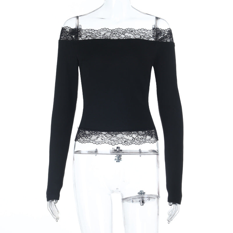 Dame elegant Off-Shoulder skjorte med spidsbesætning Skovae