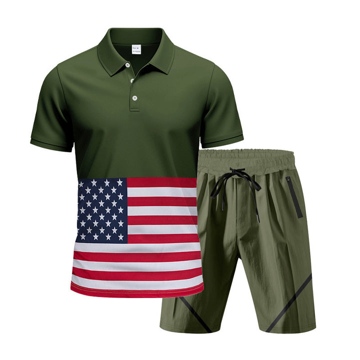 Herrer Polo-Shirt og Shorts-Sæt med flagmotiver og moderne snit Stilla