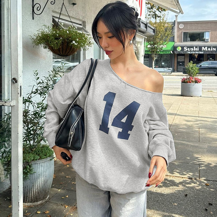 Dame Off-Shoulder Sweatshirt med sporty tryk og afslappet snit Stilla