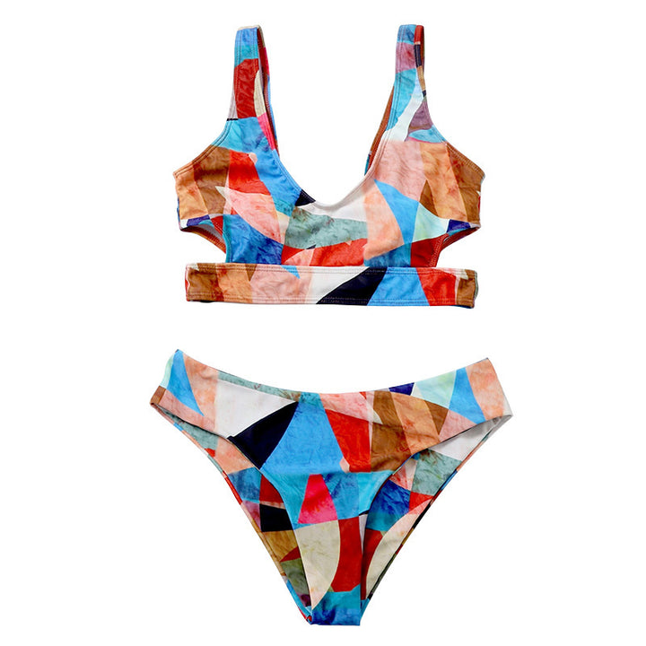 Dame Sport-Bikini med geometrisk design og brede stropper Skovae
