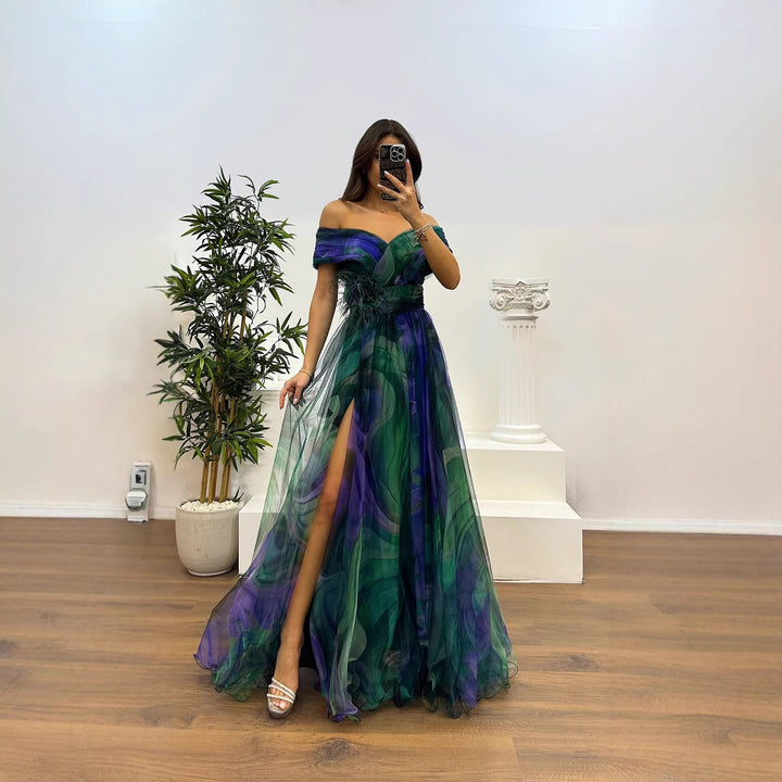Damer Elegant Off-Shoulder Maxikjole med blomsterapplikationer og sidelæg Stiila